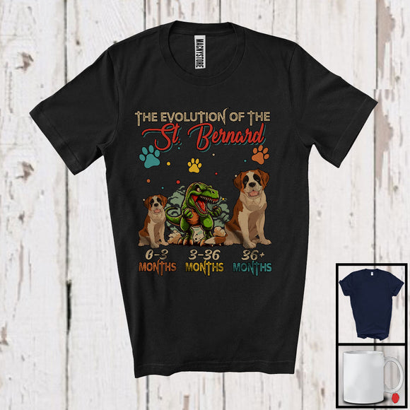 MacnyStore - Evolution Of The St. Bernard, Humorous T-Rex Dinosaur Lover Vintage, Matching Family Group T-Shirt