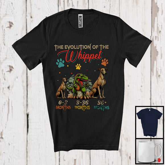 MacnyStore - Evolution Of The Whippet, Humorous T-Rex Dinosaur Lover Vintage, Matching Family Group T-Shirt