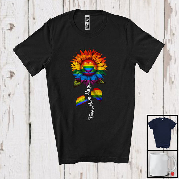 MacnyStore - Free Mom Hugs, Lovely LGBTQ Pride Sunflower Rainbow Lover, LGBTQ Pride Gay Flag Family T-Shirt