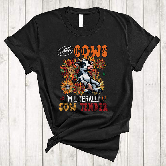 MacnyStore - I Raise Cows Literally Cow Tender, Funny Mother's Day Leopard Plaid Sunflowers, Farmer T-Shirt