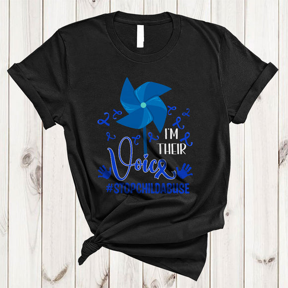 MacnyStore - I'm Their Voice, Lovely Stop Child Abuse Ribbon Blue Pinwheel, Matching Family Group T-Shirt