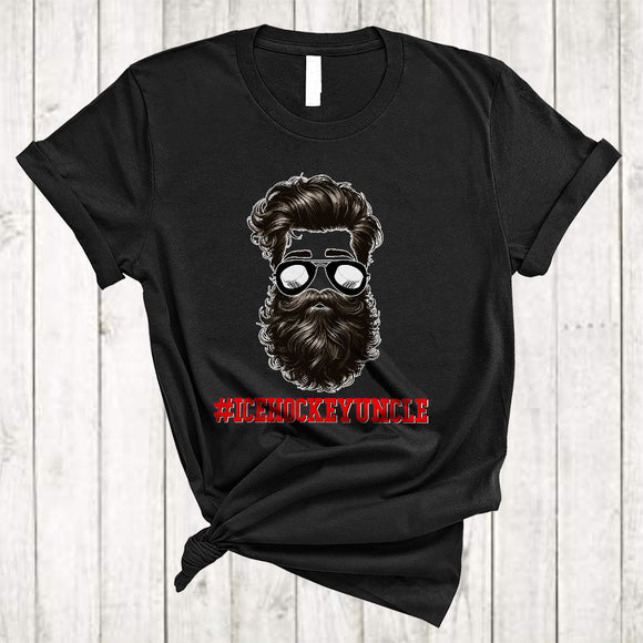 MacnyStore - Ice Hockey Uncle, Awesome Father's Day Beard Sunglasses, Sport Player Playing Team Family T-Shirt