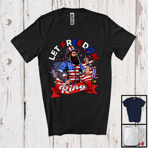 MacnyStore - Let Freedom Ring, Amazing 4th Of July American Flag Fireworks, Patriotic Family Group T-Shirt