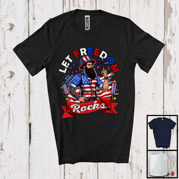 MacnyStore - Let Freedom Rocks, Amazing 4th Of July American Flag Fireworks, Patriotic Family Group T-Shirt
