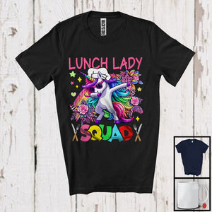 MacnyStore - Lunch Lady Squad, Lovely Dabbing Unicorn Sunglasses Leopard Flowers, Lunch Lady Group T-Shirt