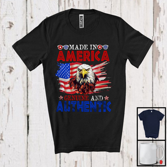 MacnyStore - Made In America Genuine And Authentic, Awesome 4th Of July Eagle USA Flag, Patriotic Lover T-Shirt