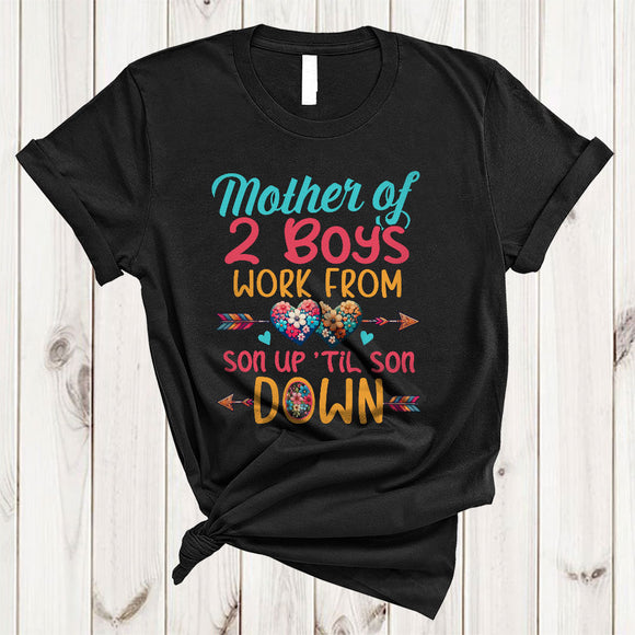 MacnyStore - Mother Of 2 Boys, Adorable Mother's Day Flowers Hearts Shape, Son Matching Family Group T-Shirt
