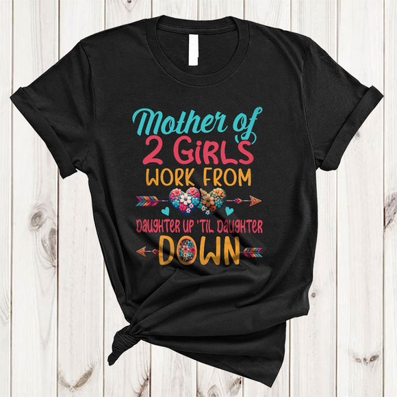 MacnyStore - Mother Of 2 Girls, Adorable Mother's Day Flowers Hearts Shape, Daughter Matching Family Group T-Shirt