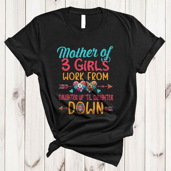 MacnyStore - Mother Of 3 Girls, Adorable Mother's Day Flowers Hearts Shape, Daughter Matching Family Group T-Shirt