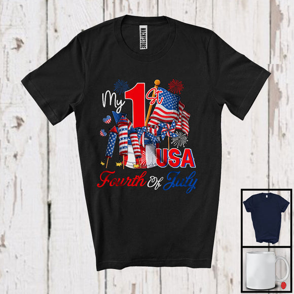 MacnyStore - My 1st Fourth Of July USA, Adorable Birthday 4th Of July Firework USA Flag, Family Patriotic T-Shirt
