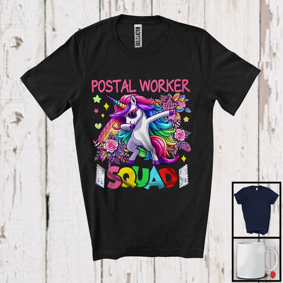 MacnyStore - Postal Worker Squad, Lovely Dabbing Unicorn Sunglasses Leopard Flowers, Postal Worker Group T-Shirt