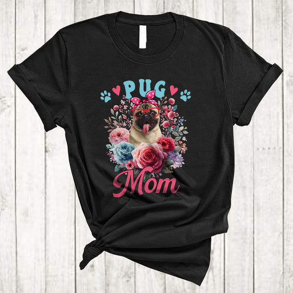 MacnyStore - Pug Mom, Lovely Mother's Day Flowers Pug, Matching Family Group T-Shirt