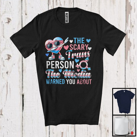 MacnyStore - Scary Trans Person The Media Warned You About, Cute LGBTQ Dabbing Heart, Transgender Pride T-Shirt
