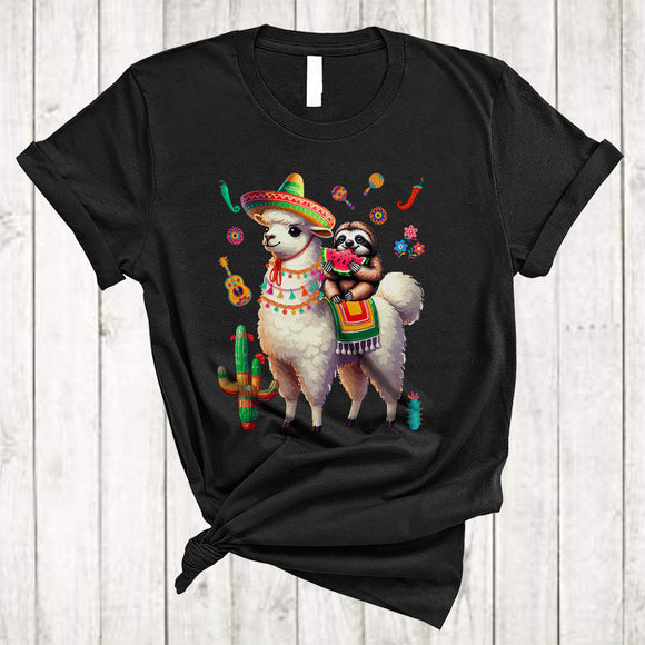 MacnyStore - Sloth Eating Watermelon Riding Llama, Lovely Cinco De Mayo Sombrero Lover, Mexican Pride T-Shirt