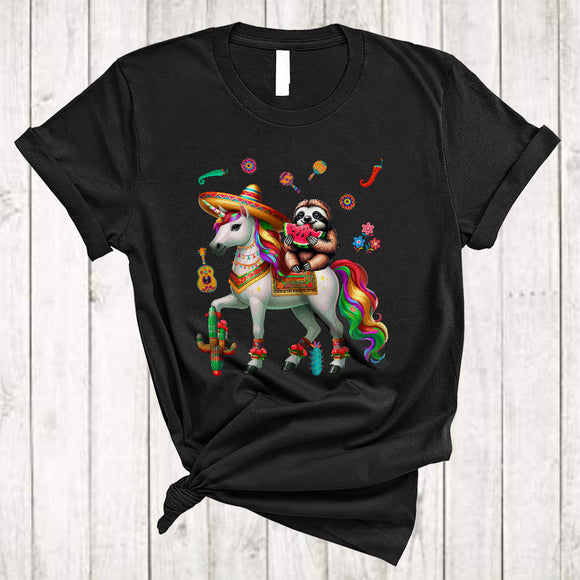 MacnyStore - Sloth Eating Watermelon Riding Unicorn, Lovely Cinco De Mayo Sombrero Lover, Mexican Pride T-Shirt