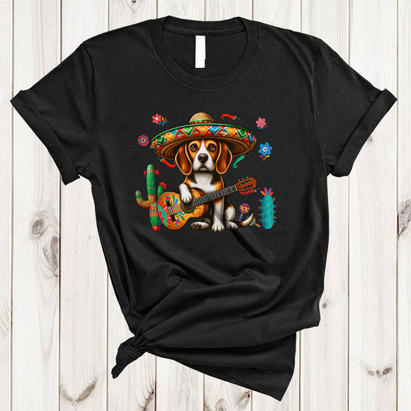 MacnyStore - Sombrero Beagle Dog Playing Guitar, Adorable Cinco De Mayo Mexican Pride, Family T-Shirt