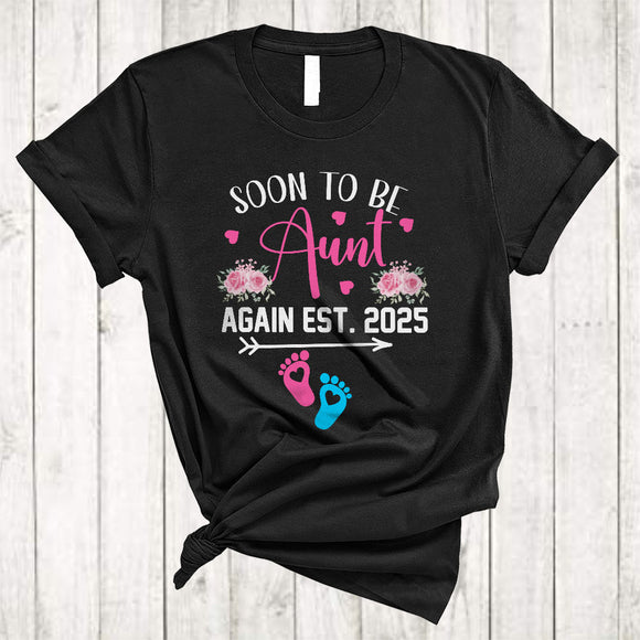 MacnyStore - Soon To Be Aunt Again Est 2025, Cheerful Mother's Day Flowers, Pregnancy Family Group T-Shirt