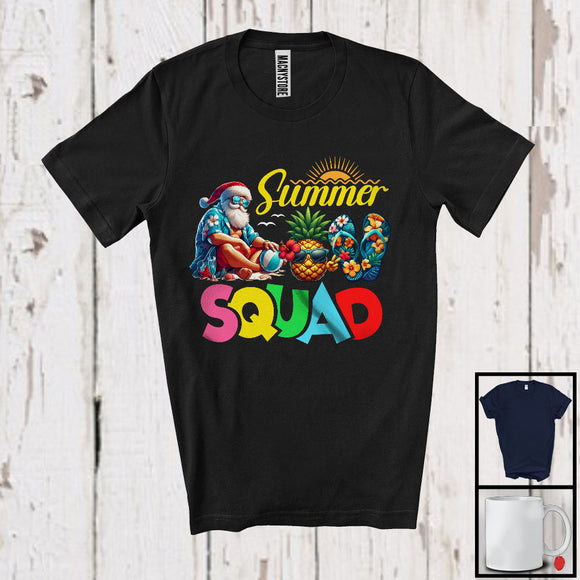 MacnyStore - Summer Squad, Colorful Summer Vacation Sunny Beach Santa, Matching Friends Family Group T-Shirt