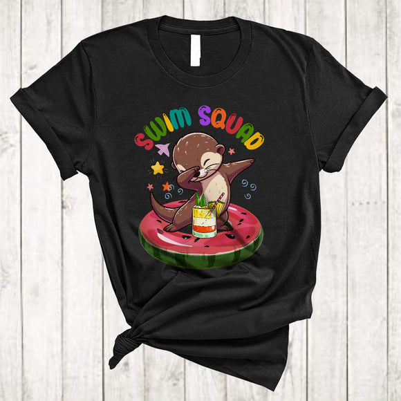 MacnyStore - Swim Squad, Colorful Summer Vacation Otter Drinking On Pool Float, Swimming Lover T-Shirt