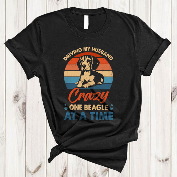 MacnyStore - Vintage Retro Driving My Husband Crazy One Beagle At A Time, Humorous Couple Wife, Family T-Shirt