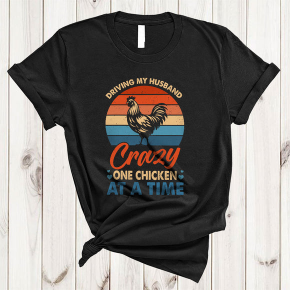 MacnyStore - Vintage Retro Driving My Husband Crazy One Chicken At A Time, Humorous Couple Wife, Family T-Shirt