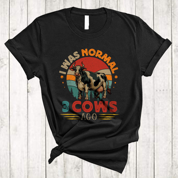 MacnyStore - Vintage Retro I Was Normal 3 Cows Ago, Adorable Animal Farmer, Matching Family Group T-Shirt