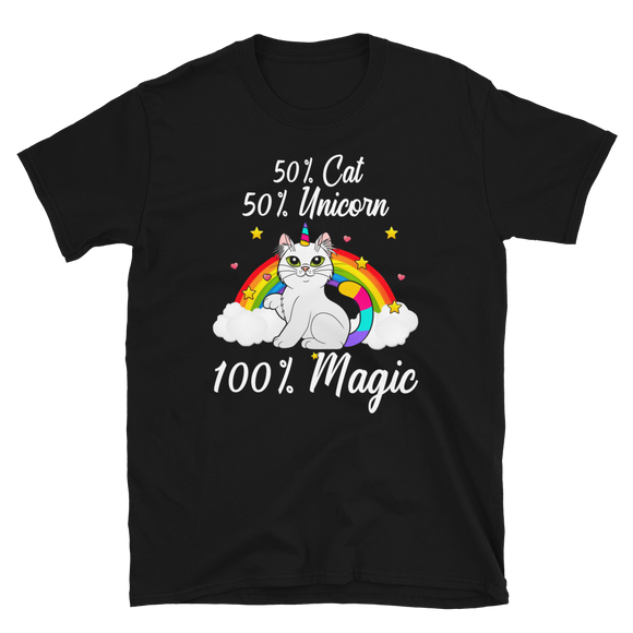 50% Cat 50% Unicorn 100% Magic Cute Cat Wearing Unicorn Horn Rainbow Shirt Matching Cat Owner Magical Unicorn Lover Gifts - Macnystore