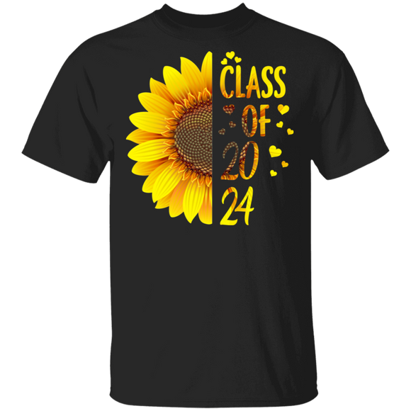 Class Of 2024 Cool Half Sunflower Matching Student Teacher Gifts T-Shirt - Macnystore