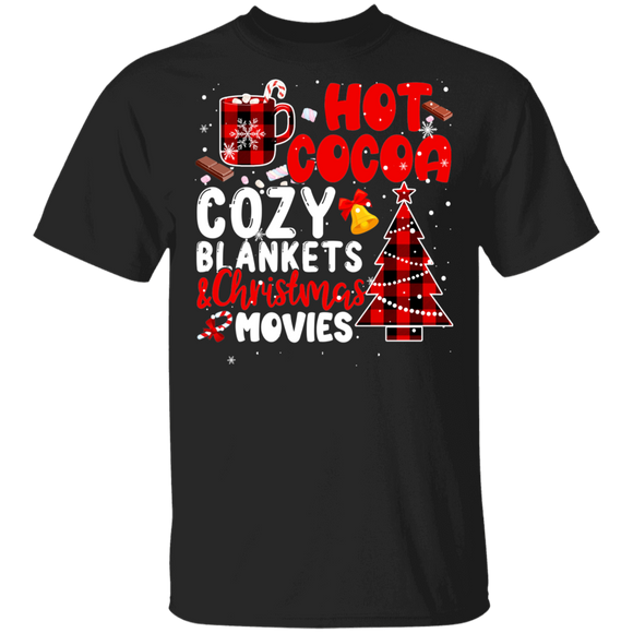 Christmas Check List Shirt Hot Cocoa Cozy Blankets And Christmas Movies Funny Christmas Cocoa Movie Check List Red Plaid Gifts T-Shirt - Macnystore