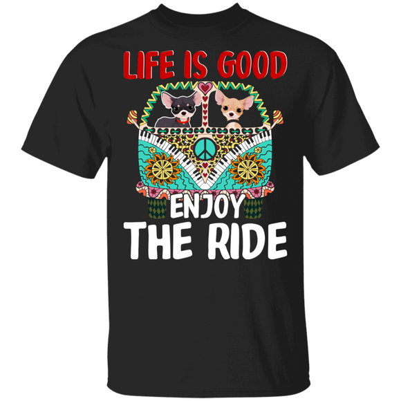 Dog Lover Shirt Life Is Good Enjoy The Ride Funny Hippie Bus Chihuahua Dog Lover Gifts T-Shirt - Macnystore