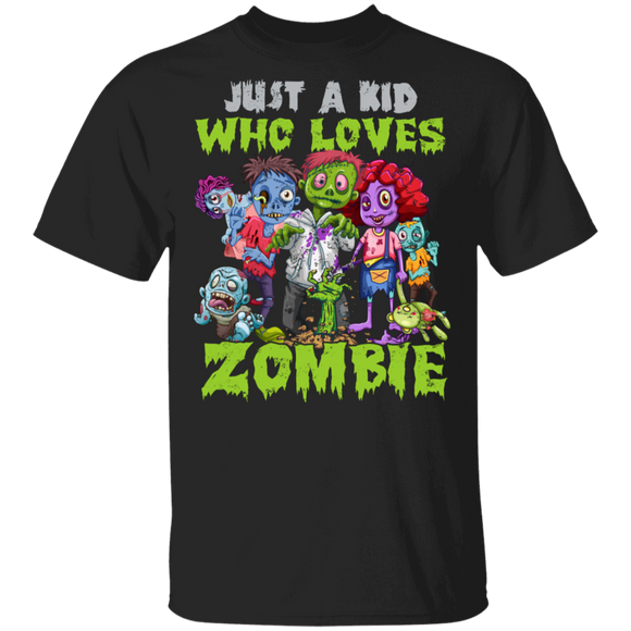 Halloween Zombie Lover Shirt Just A Kid Who Loves Zombies Scary Halloween Zombie Lover Gifts Halloween T-Shirt - Macnystore