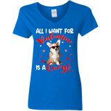 All I Want For Valentine Is A  Corgi Ladies V-Neck T-Shirt - Macnystore
