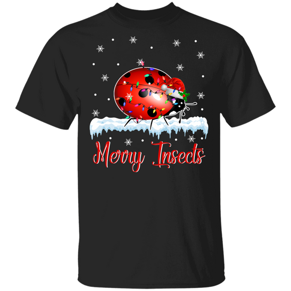 Christmas Lady Bug Shirt Merry Insects Funny Christmas Light Santa Lady Bug Lover Gifts T-Shirt - Macnystore