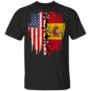 American Flag And Spanish Flag Matching Spanish Americans Spanish Descent Gifts T-Shirt - Macnystore