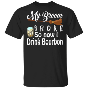 Halloween Shirt My Broom Broke So Now I Drink Bourbon Funny Bourbon Witch Lover Gifts Halloween T-Shirt - Macnystore