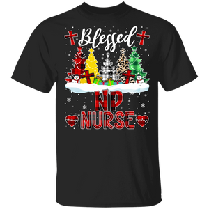 Christmas Nurse Shirt Blessed NP Nurse Funny Christmas Nurse Buffalo Plaid X-mas Tree Lover Gifts T-Shirt - Macnystore