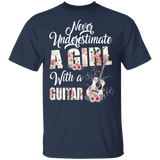 Never Underestimate A Girl With A Guitar Guitarist Funny Guitar Player Lover Floral Guitar Matching Girl Women Gifts T-Shirt - Macnystore