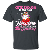 Cute Enough To Stop Your Heart Skilled Enough To Restart Unicorn Nurse Matching Shirts For Couples Men Women Personalized Valentine Gifts T-Shirt - Macnystore