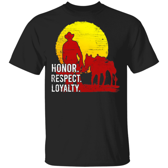 Honor Respect Loyalty Cool Horse Cowboy Red Sunset Gamer Lover T-Shirt - Macnystore