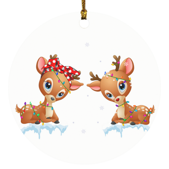 Christmas Ornament Christmas Reindeer Shirt Rudolph and Clarice Cute Christmas Lights Kids Girls Reindeer Lover Gifts Decorative Hanging Ornaments SUBORNC Circle Ornament - Macnystore
