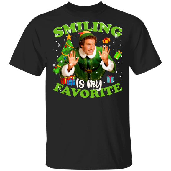 Christmas Elf Lover Shirt Smiling Is My Favorite Cute Christmas Elf Smiling Buddy the Elf Movie Lover Gifts T-Shirt - Macnystore
