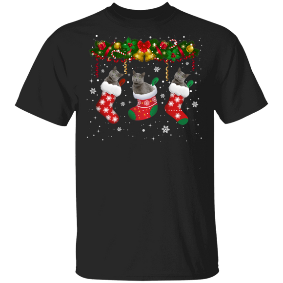Christmas Cat Shirt Cat In Christmas Socks Cute X-mas Chartreux Cat Lover Gifts Christmas T-Shirt - Macnystore