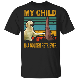Vintage Retro My Child Is A Golden Retriever High Five Father's Day Shirt T-Shirt - Macnystore