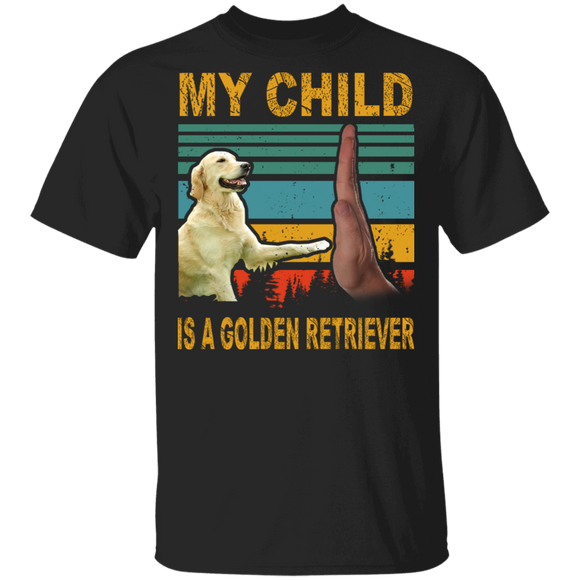 Vintage Retro My Child Is A Golden Retriever High Five Father's Day Shirt T-Shirt - Macnystore