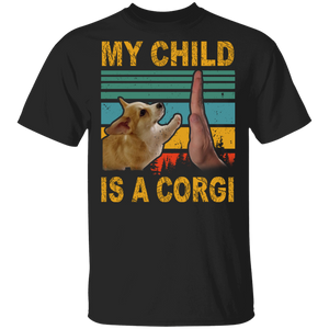 Vintage Retro My Child Is A Corgi Cute Corgi High Five Father's Day Shirt T-Shirt - Macnystore