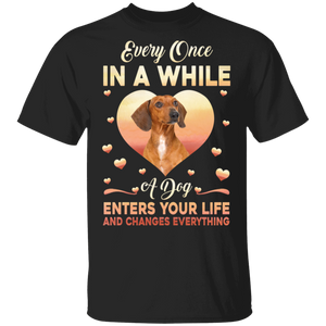 Every Once In Awhile A Dog Enters Your Life And Change Everything Cute Dachshund Dog Lover Gifts T-Shirt - Macnystore