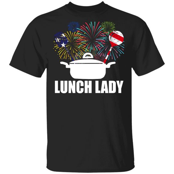 Cool Firework American Flag Pot Lunch Lady Shirt Matching Lunch Lady 4th Of July United States Independence Day Gifts T-Shirt - Macnystore