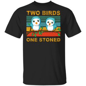 Vintage Retro Two Birds One Stoned Cute Birds Gifts T-Shirt - Macnystore