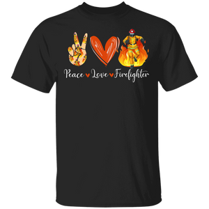 Cute Peace Love Firefighter Shirt Matching Firefighter Fireman Fire Captian Fire Captain Gifts T-Shirt - Macnystore