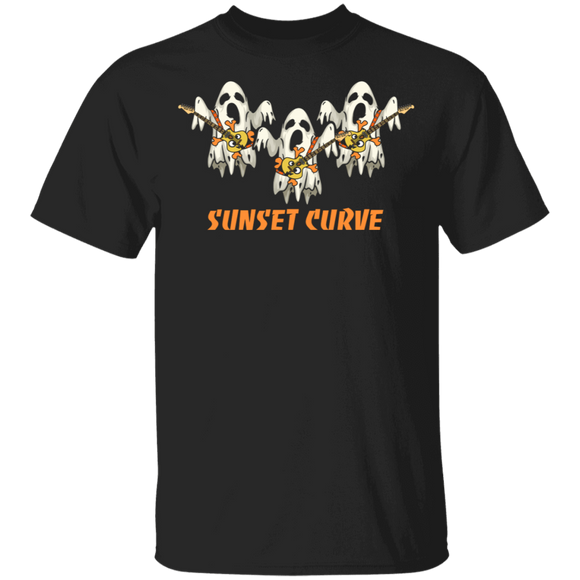Halloween Ghost Lover Shirt Sunset Curve Funny Halloween Ghost Playing Guitar Lover Gifts Halloween T-Shirt - Macnystore